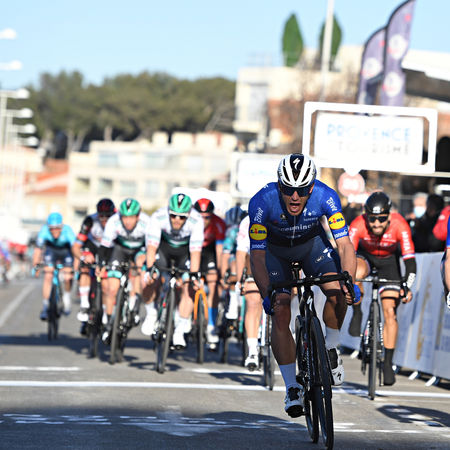 CASSIS, FRANCE - FEVRIER 11: Davide Ballerini takes 1st place durant l'etape 1 Aubagne Ð Six Fours les Plages du Tour de Provence 2021. Le 11 fevrier 2021, Cassis, France (Photo by James Startt/Agence Zoom)