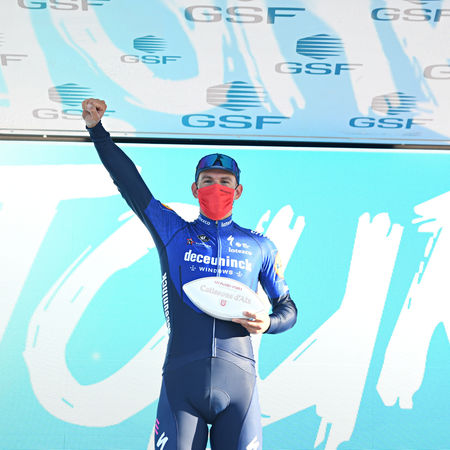 CASSIS, FRANCE - FEVRIER 11: Davide Ballerini of team DECEUNINCK - QUICK - STEP durant l'etape 1 Aubagne Ð Six Fours les Plages du Tour de Provence 2021. Le 11 fevrier 2021, Cassis, France (Photo by James Startt/Agence Zoom)