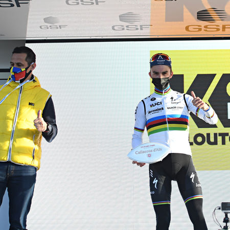 CASSIS, FRANCE - FEVRIER 11: Julian Alaphilippe of France of team DECEUNINCK - QUICK - STEP durant l'etape 1 Aubagne Ð Six Fours les Plages du Tour de Provence 2021. Le 11 fevrier 2021, Cassis, France (Photo by James Startt/Agence Zoom)